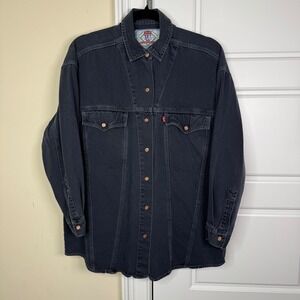 Vintage Levi's Denim Shirt Women's S/M Black 1994 Oversized Snap Button Western